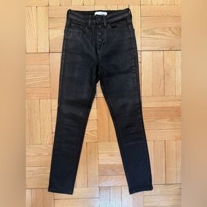 VERVET Women’s Black Waxed Demin Button-fly Ankle Skinny Jeans Size 24